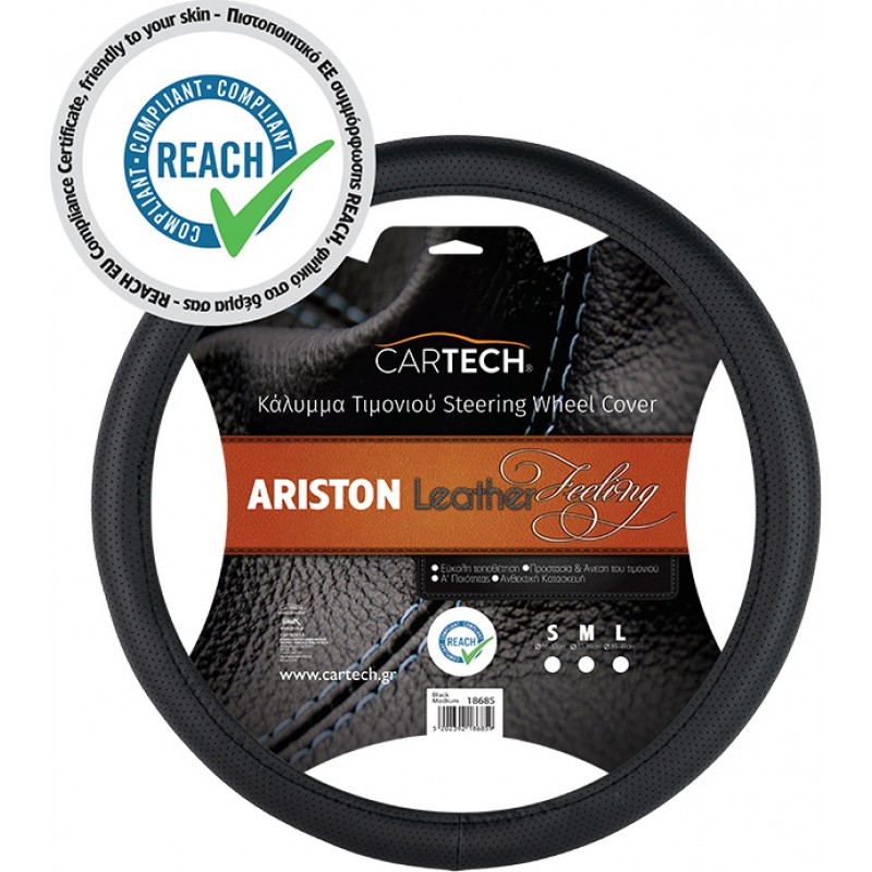 Cartech Κάλυμμα Τιμονιού Αυτοκινήτου Αriston Leather Feeling με Διάμετρο 38εκ. από Δερματίνη Μαύρο / 18685