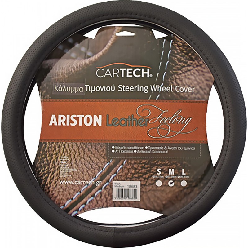 Cartech Κάλυμμα Τιμονιού Αυτοκινήτου Αriston Leather Feeling με Διάμετρο 38εκ. από Δερματίνη Μαύρο / 18685