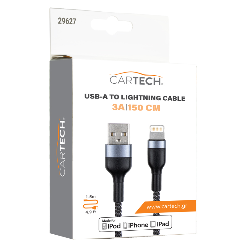 CARTECH ΚΑΛΩΔΙΟ ΦΟΡΤΙΣΗΣ & ΜΕΤΑΦΟΡΑΣ ΔΕΔΟΜΕΝΩΝ USB TO LIGHTING 1.5M / 29627