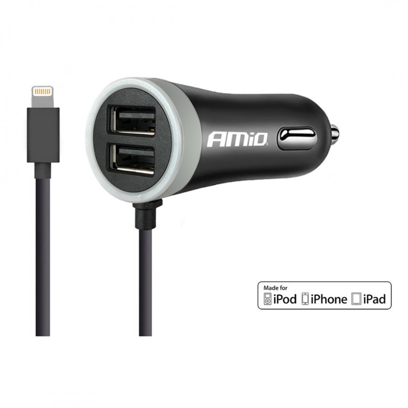 ΦΟΡΤΙΣΤΗΣ ΑΝΑΠΤΗΡΑ 12V 2,4A ΜΕ 2 ΘΥΡΕΣ USB + 1 LIGHTNING USB ΜΕ ΚΑΛΩΔΙΟ AMiO – 1 ΤΕΜ.