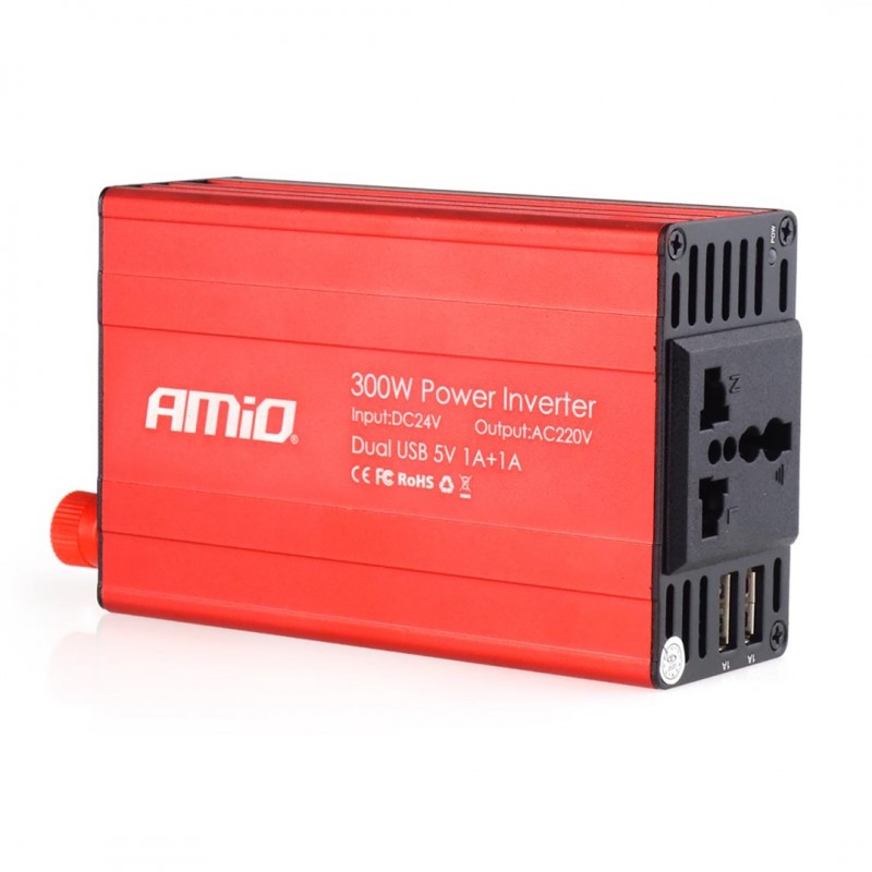 INVERTER 24-230V max300W-peak600W ME 2 USB AMiO – 1 ΤΕΜ.