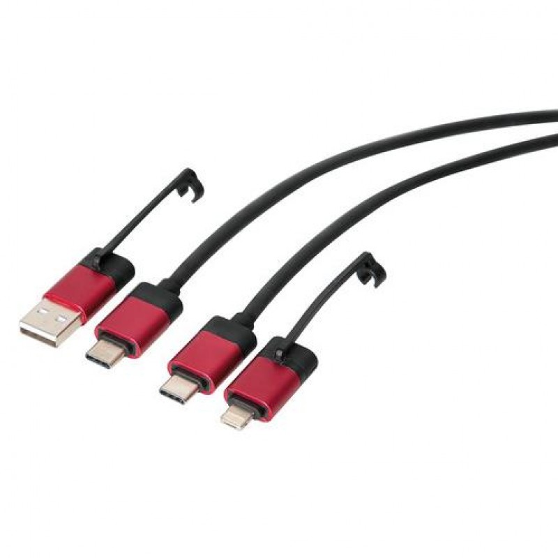 ΚΑΛΩΔΙΟ ΦΟΡΤΙΣΗΣ ΚΑΙ ΣΥΓΧΡΟΝΙΣΜΟΥ USB TYPE C-MICRO USB-USB 3.0-APLLE 8 PIN 100cm (ΚΟΚΚΙΝΟ) RED LINE