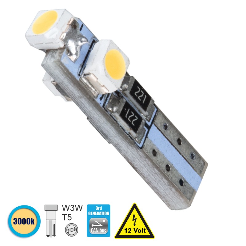 GloboStar® 81030 Λάμπα Αυτοκινήτου T5 3rd Generation Can-Bus LED 3 SMD 1210 0.6W 120lm 360° DC 12V IP20 Θερμό Λευκό 3000K