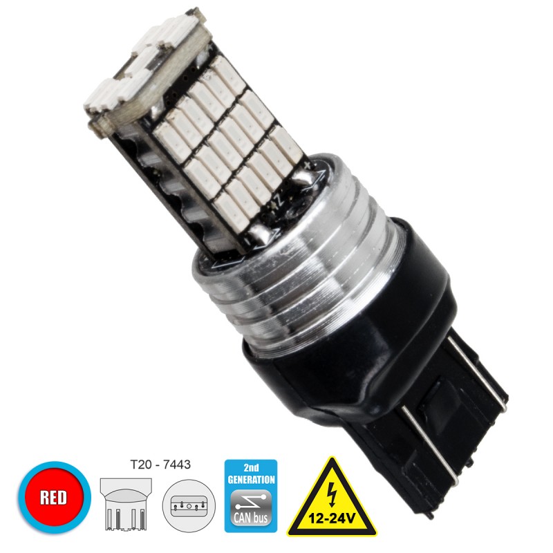 GloboStar® 81144 Λάμπα Αυτοκίνητου T20 - 7443 - W21/5W 2rd Generation Can-Bus Series LED 45 SMD 4014 9W 1080lm 360° DC 12V IP20 Κόκκινο