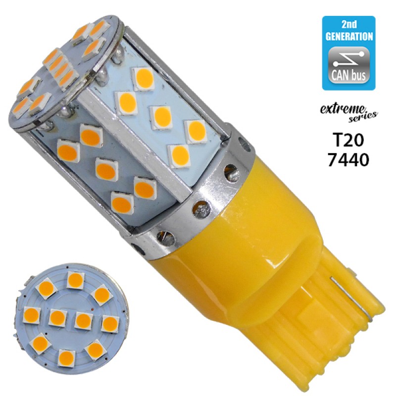 Λαμπτήρας LED Extreme Series Can-Bus 2ης Γενιάς με βάση T20 7440 17W 12v Πορτοκαλί για Φλας GloboStar 81154