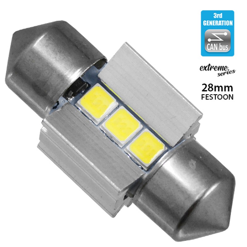 Σωληνωτός LED Extreme Series Can-Bus 3ης Γενιάς 28mm 2.8w 12V Ψυχρό Λευκό 6000k GloboStar 81336