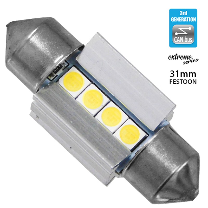 Σωληνωτός LED Extreme Series Can-Bus 3ης Γενιάς 31mm 3.1w 12V Ψυχρό Λευκό 6000k GloboStar 81337