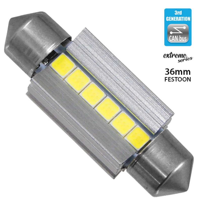 Σωληνωτός LED Extreme Series Can-Bus 3ης Γενιάς 36mm 3.6w 12V Ψυχρό Λευκό 6000k GloboStar 81338