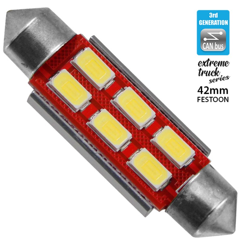 Σωληνωτός LED Extreme Truck Series Can-Bus 3ης Γενιάς 42mm 4.5w 24V Ψυχρό Λευκό 6000k GloboStar 81344