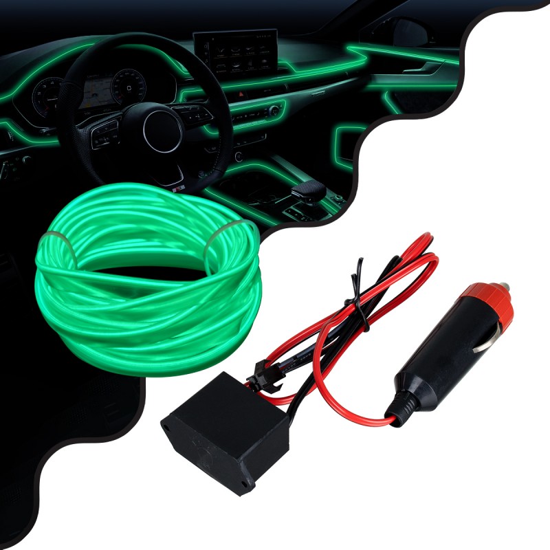 GloboStar® 82209 TUBE 360° Degree Διακοσμητική EL-Wire Neon Αυτοκινήτου Κορδόνι ΣΕΤ 3m 1W/3m 30lm/m 360° DC 12V με Βύσμα Αναπτήρα Αυτοκινήτου Αδιάβροχη IP68 Πράσινο