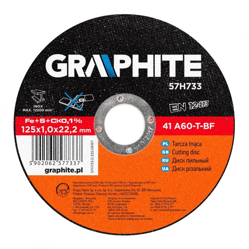 GRAPHITE Δίσκος κοπής INOX 125x1.0x22mm 57H733